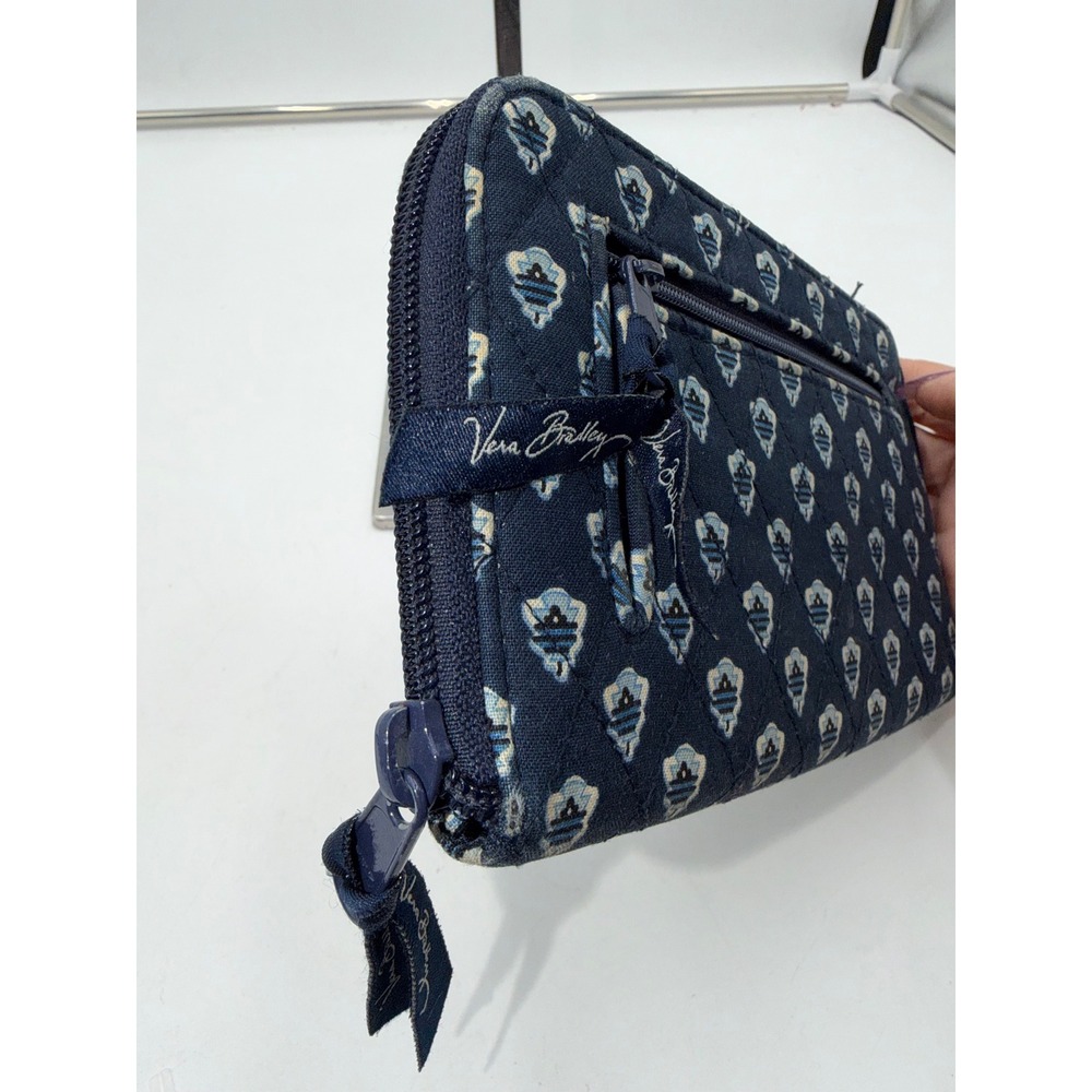 Vera Bradley Navy Blue Quilted Cotton Zip Around Wallet Geometric **CORNER WEAR - Picture 5 of 7